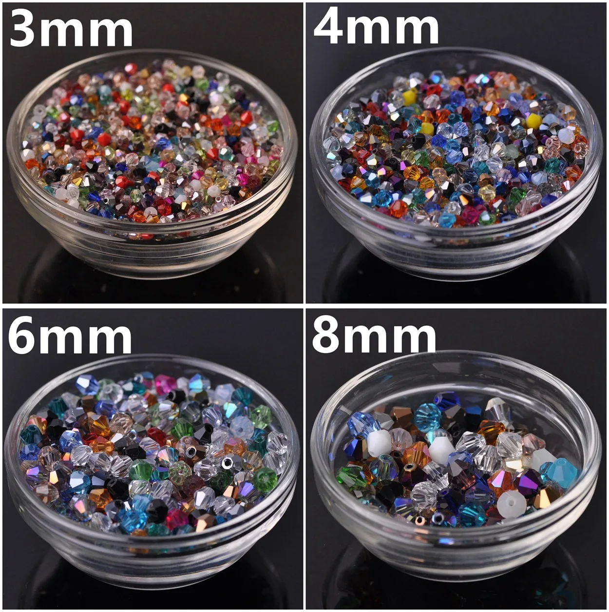 3mm 4mm 6mm 8mm  AB Plated Bicone Faceted Crystal Glass Loose Spacer Beads Lot Colors For Jewelry Making DIY