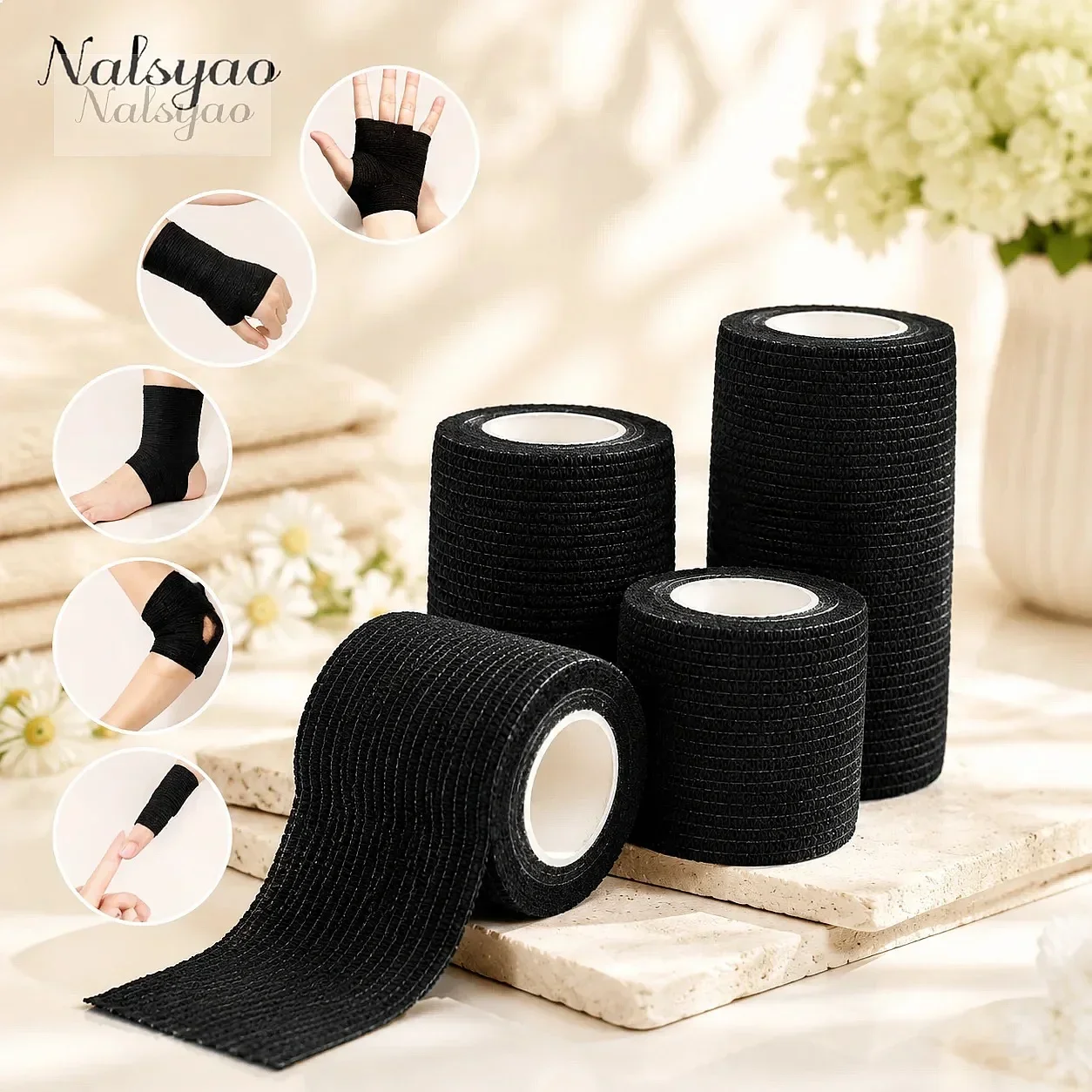 Black Athletic Kinesiology Tape Elastic Self Adherent Cohesive Bandage Wrap Stretch Non Woven Self Adhesive Sports Tape