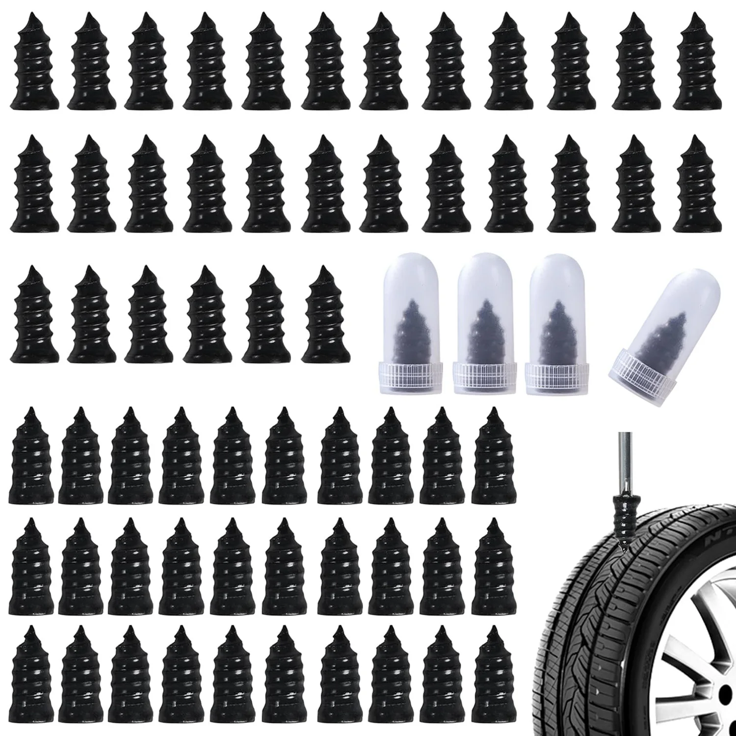 

100pcs Spiral Tire Repair Plugs Rubber Screw Nails Puncture Patch Kit Quick Fix for Car Motorcycle Bike Vacuum Tires Tubeless