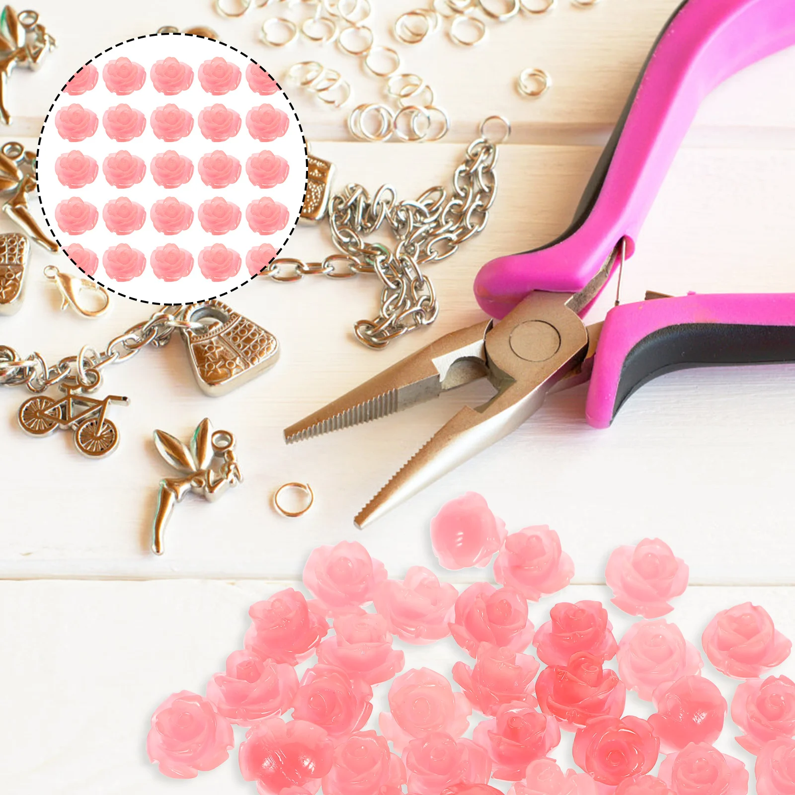 

50Pcs Rose Beads Carved Pink Shell Loose Beads DIY Bracelet Earrings Making Jewelry Accessories DIY Bead Accessories