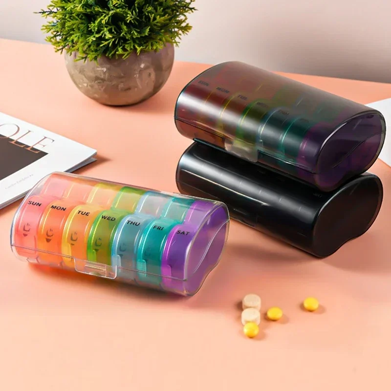 Large Weekly Pill Organizer 7 Day 2 Times A Day, Flip Up Pill Box with Push Button Lids, Travel Pill Case for Vitamins, Fish Oil