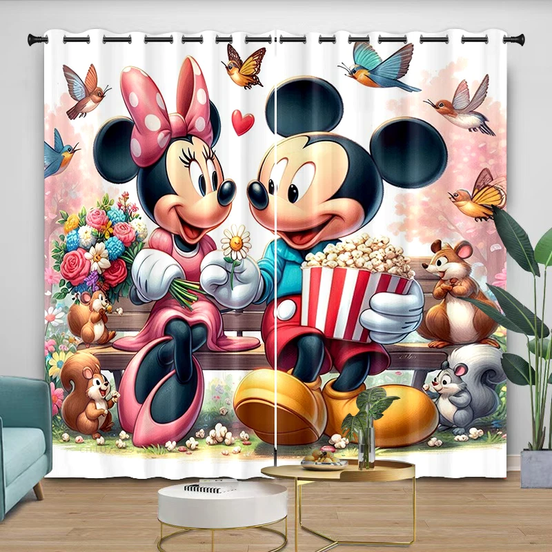 2pcs curtains Mickey Minnie cartoon cute couple intimate room holiday decoration, bedroom living room window gift