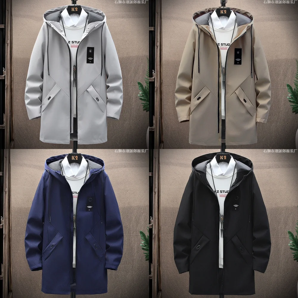 

Windbreaker Jacket Men's Trench Coat Long Sleeve Hooded Jacket Winter Warm Casual Outerwear
