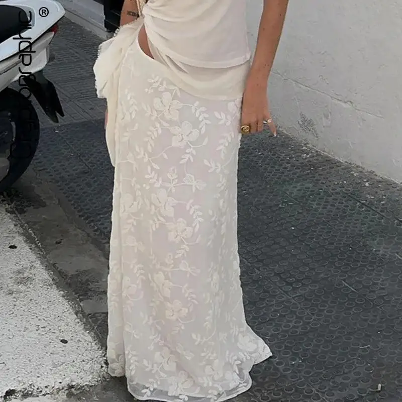 

Zeyla 2025 летняя длинная юбка с вязаным крючком по подолу — облегающая макси-юбка с низкой талией для отпуска и повседневной носки