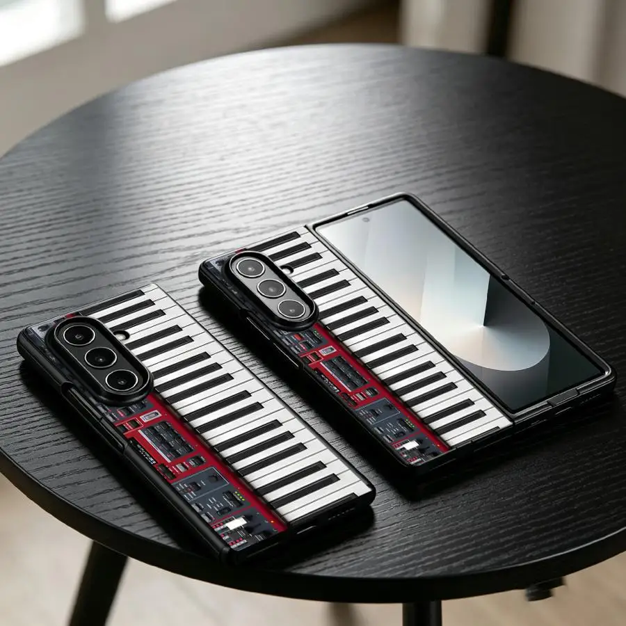 Back Phone Cover Case for Samsung Galaxy Z Fold 8 ZFold4 Z Fold 7 6 5 4 3 ZFold5 ZFold7 ZFold3 ZFold6 Synth Keyboard Piano