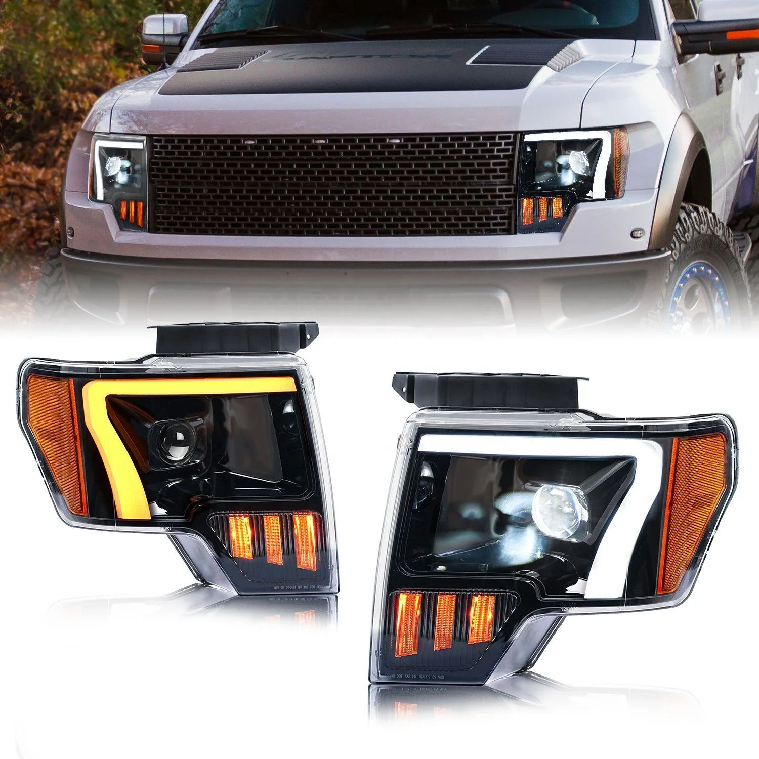 Archaic LED Headlights for FORD F-150 Ford Raptor F150 2009-2014 LED Headlight F Design Front Lamp with Sequential Turn Signal