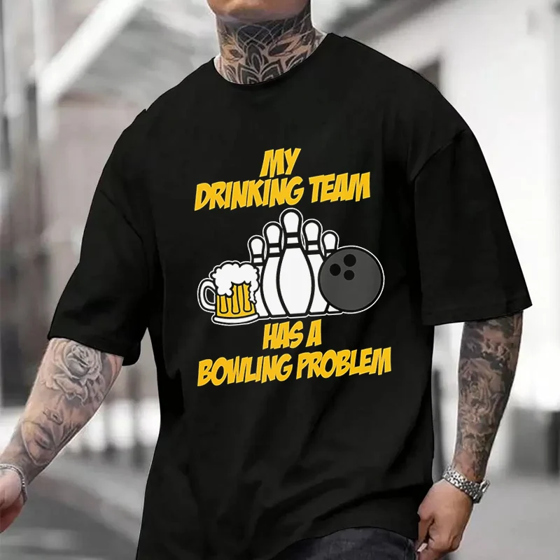 

Мужская футболка Drinking Team Bowling, повседневная, высококачественная, хлопковая, с круглым вырезом, с короткими рукавами, размеры S-3XL