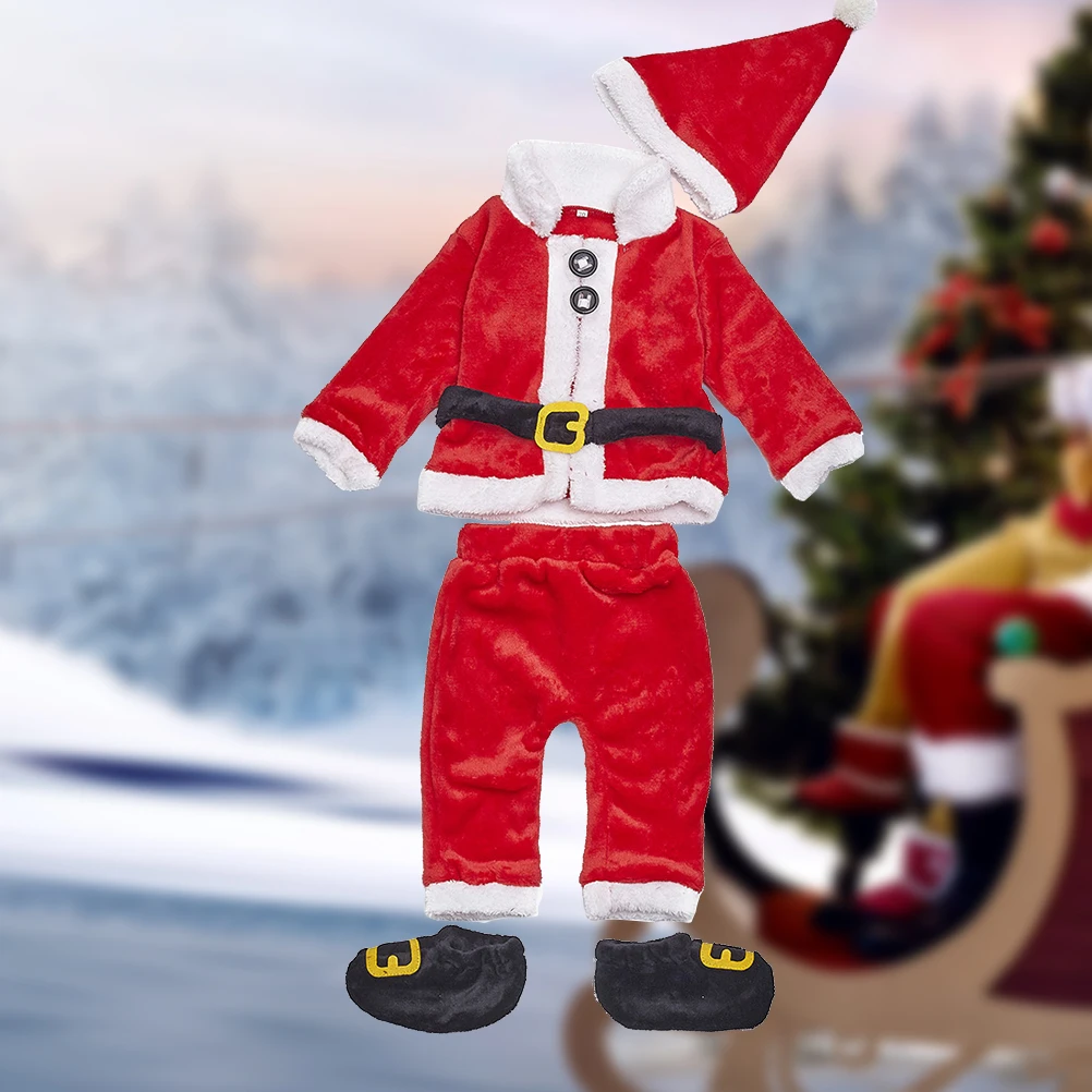 

4 Pieces Baby Christmas Clothing Set for 1 3 Years Old Long Sleeves Cotton Hat Jacket Pants Shoes Festive Santa Claus Gift