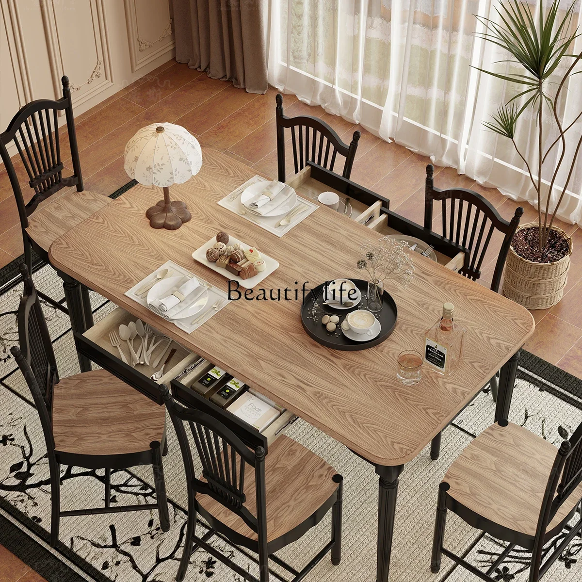 

Retro style dining table American rectangular solid wood dining table 1.8 meters