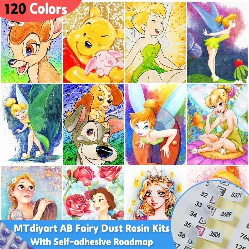 Fairy Dust Disney Cartoon Resin 120 Colors Diamond Painting With Sticker 5D Bambi Winnie The Pooh Tinkerbell Home Decoration