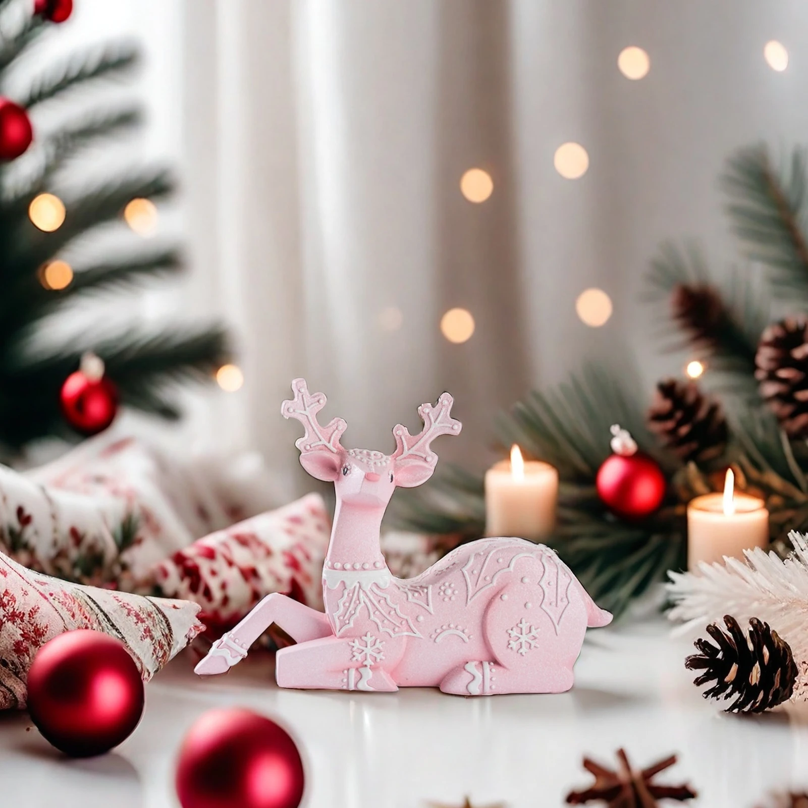 

22x16cm Reindeer Ornament Exquisite Painted Snowflake Mistletoe Pattern Deer Resin Sculpture Christmas Thanksgiving Day Gifts