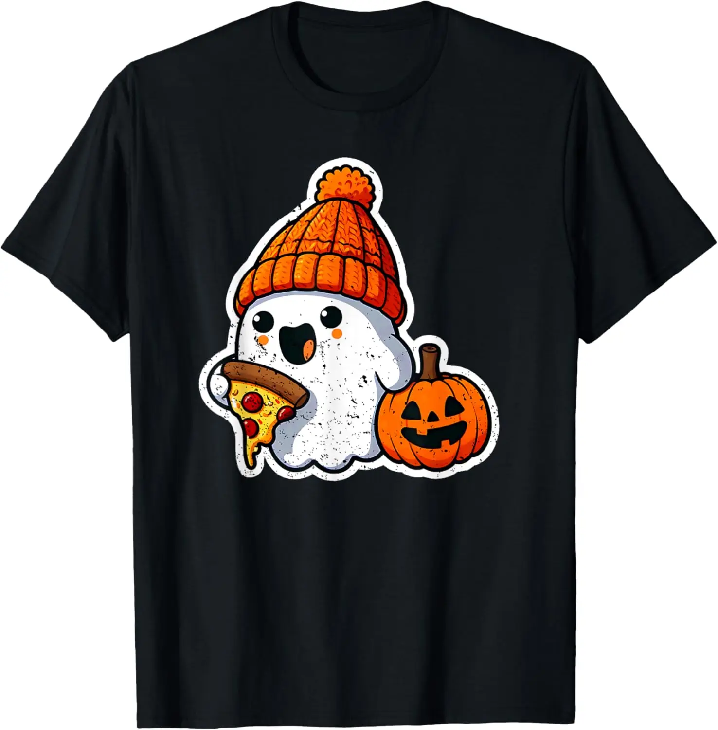 Halloween Ghost Pizza Foodie Cute Costume Girl Kids Women T-Shirt