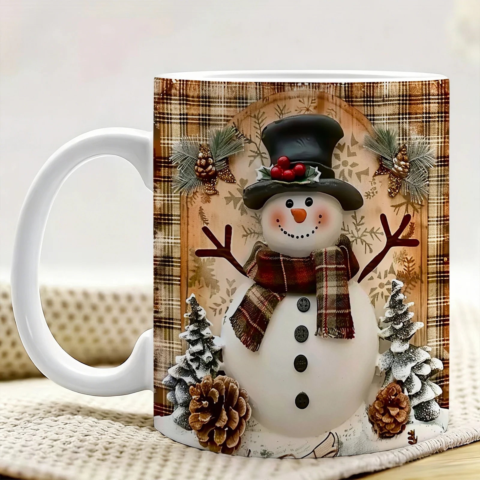 1pc Snowman-themed Ceramic Coffee Mug with Double-Sided Pattern Design, Reusable, Easy to Hand Wash, 11 oz Stylish Cup for Home Decor, Office Water Cup, Christmas Gift for Friends