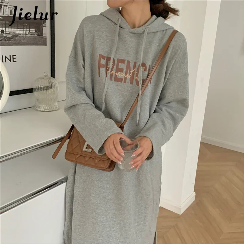 Jielur Kordel zug lose Sweatshirts Frauen schwarze Kapuzen kleidung Winter tasche lange Ärmel Pullover grau lange Hoodies Sweatshirt