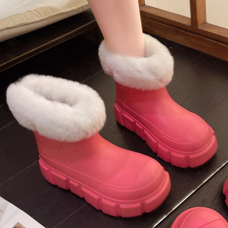 Winter Women Plush Snow Boots Furry Soft Warm Outdoor Waterproof Shoes Thick Sole Non Slip EVA Slip-on Casual Ankle Boots 35-40