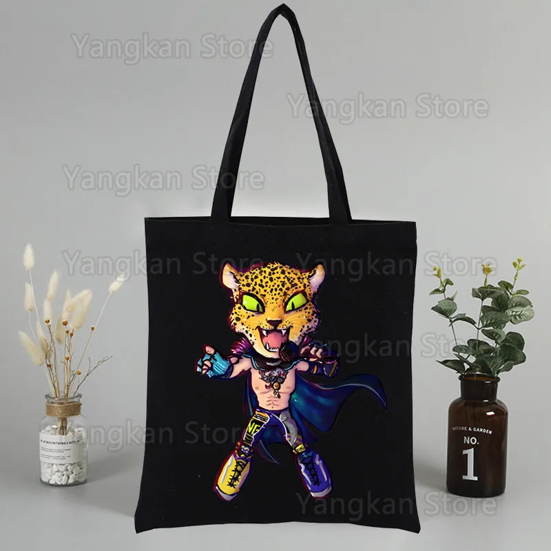 King Tekken Unisex Handbags Custom Canvas Tote Bag Print Daily Use Reusable Travel Casual Shopping Bag Black