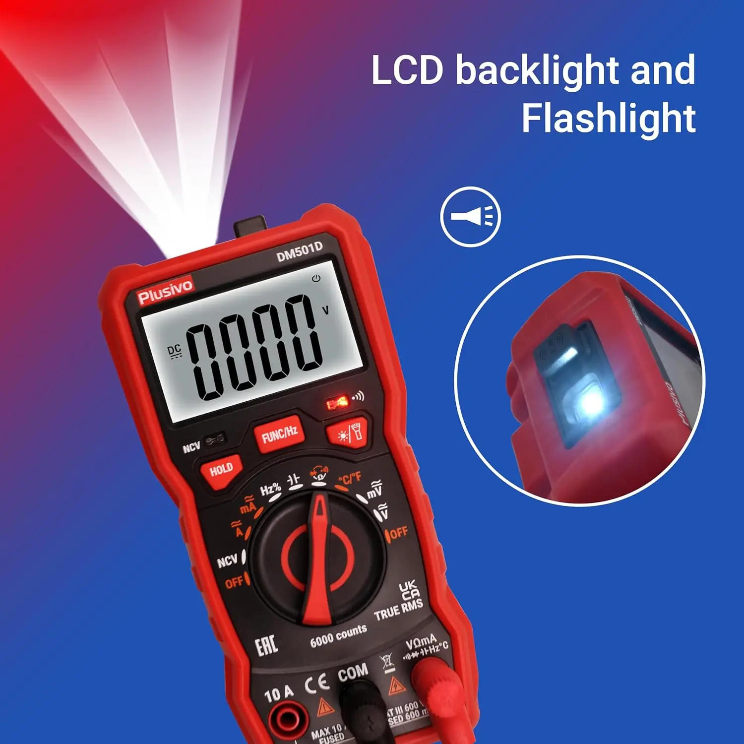 Digitalmultimeter 6000 Counts Auto Ranging TRMS AC/DC Voltmeter Ohm Amp NCV Diodentester mit Messleitungen