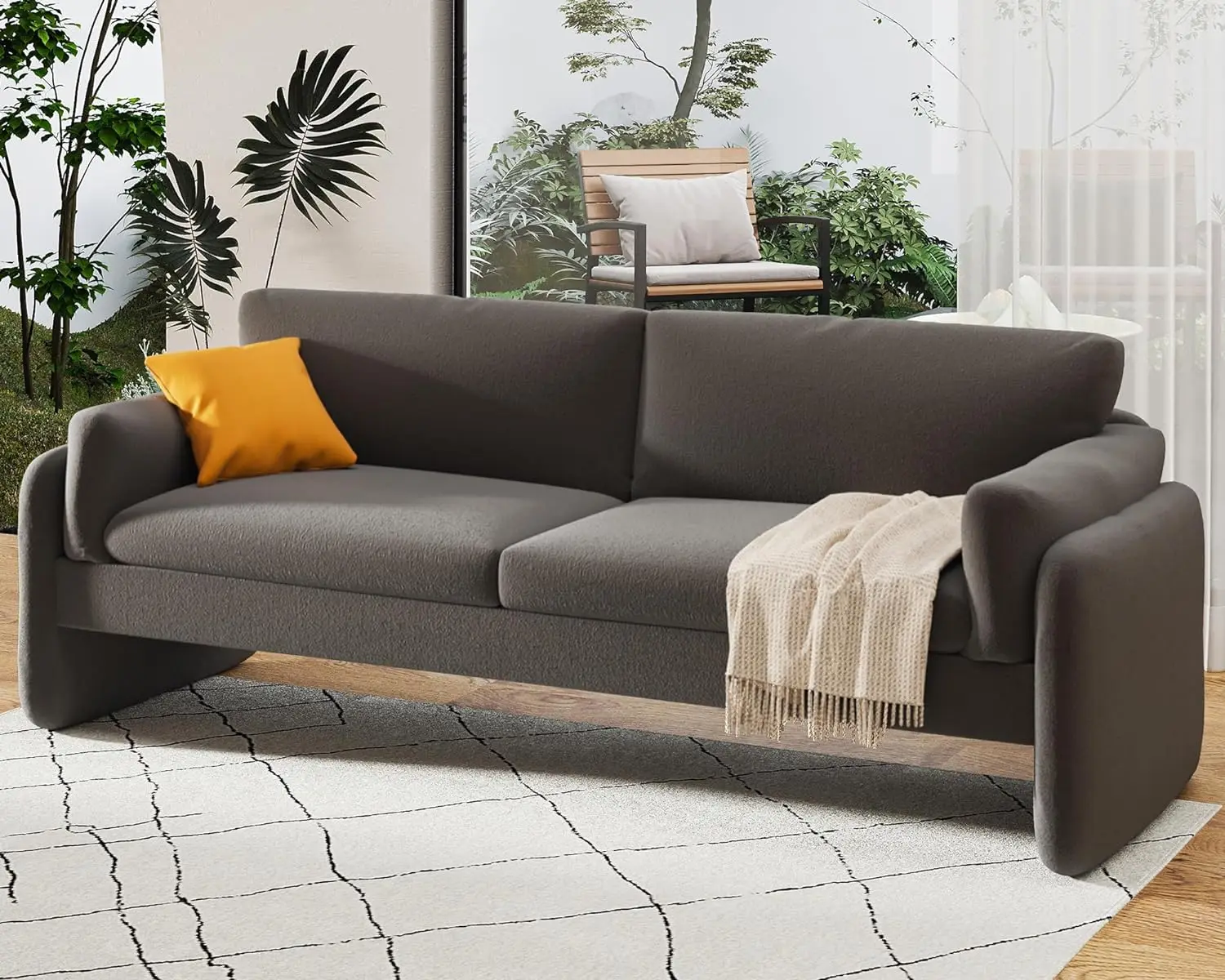 

Sofa Couch, Modern Couches with Embedded Armrest, 3-Seater Couch for Living Room, Grey Bouclé Cozy Couch