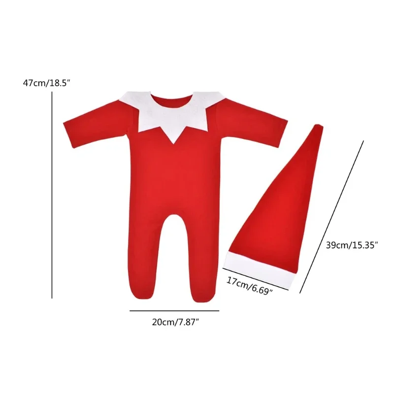 3PC/Set Newborn Photography Props Clothing Christmas Theme Red Romper+White Collar+Long Tail Hat Set Baby Photo Shooting Outfits