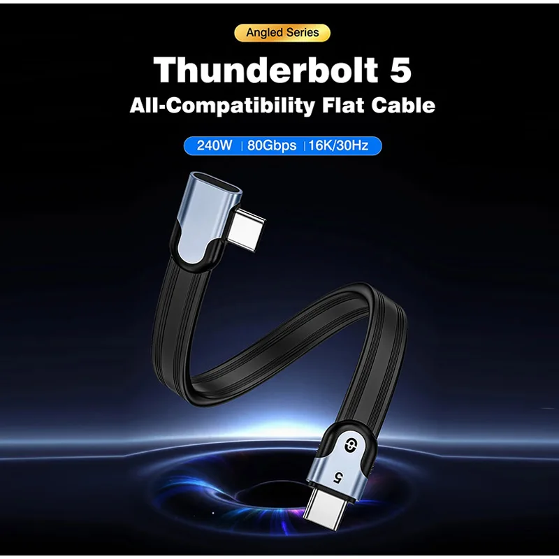 Ugourd Thunderbolt 4 L-shaped Elbow Flat Cable 40Gbp Transmission Line Right Angle Type-c Data Cord Double Head Fast Charging
