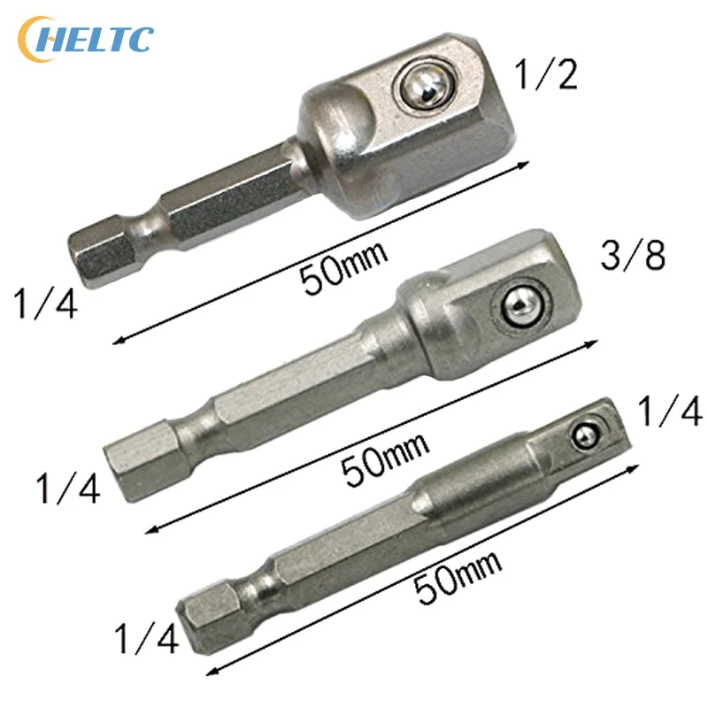 3 Pcs Drill Socket Adapter Impact Drill Extension Drill Bits Bar Socket Adapter 1/4 3/8 1/2 Size Hex Shank Square Head Drill Bit