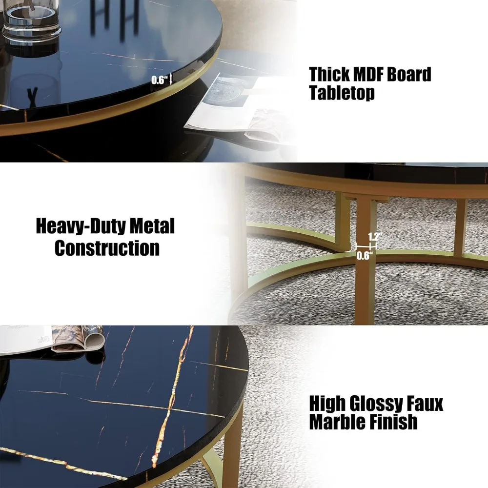 Modern Coffee Table Set - Wi Round Nesting Tables, Large 34 and Small 26 for Living Room