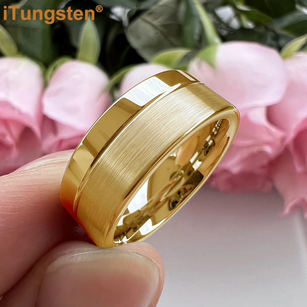 iTungsten Dropshipping 6mm 8mm Men Women Ring Tungsten Wedding Band Classic Jewelry Offset Groove Polished Brushed Finish