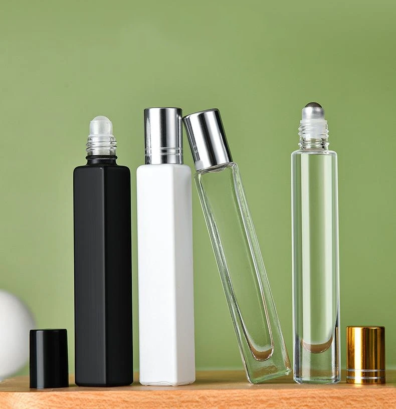 

Empty Square Glass Roll On Bottles 10ml Essential Oil Perfume Bottle with Matte Black/White Stainless Steel Roller Ball ni427