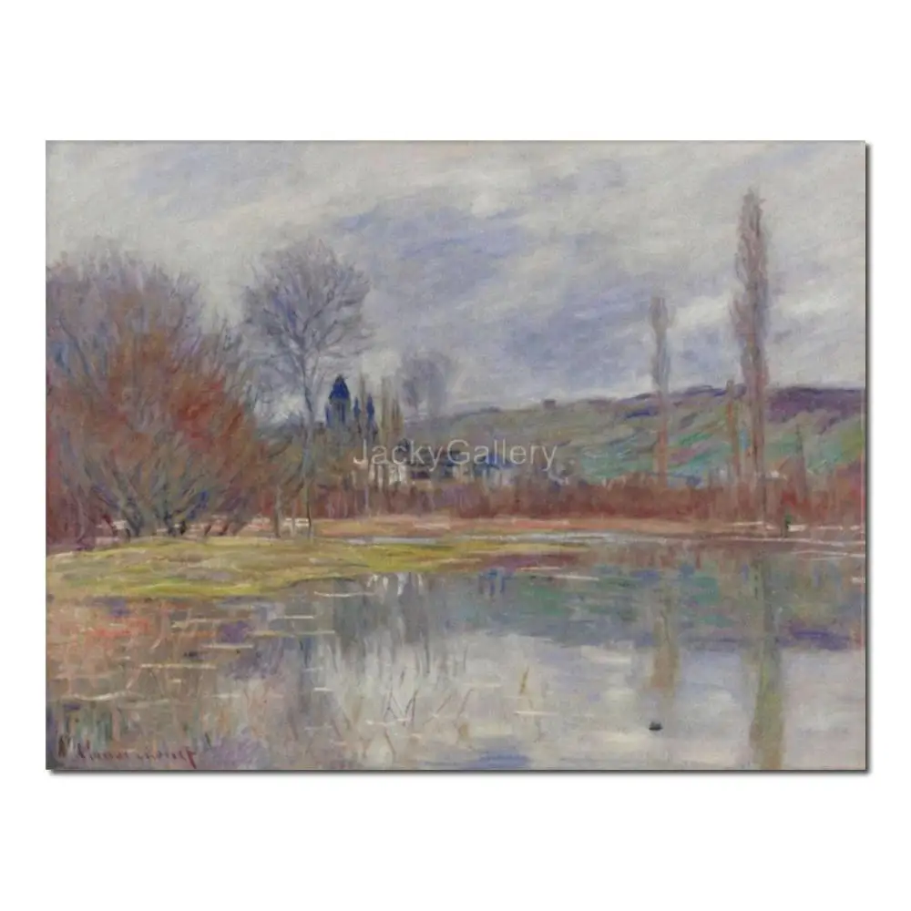 

Hand Painted Oil Painting Claude Monet Spring Vetheuil Canvas Masterpiece Reproduction Seascape for Living Room Wall Decor