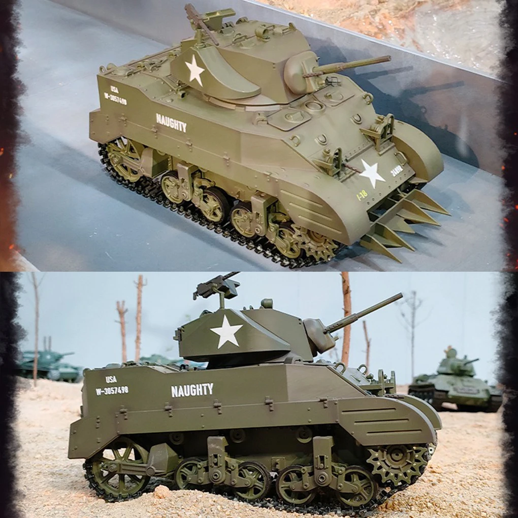 รถถังบังคับวิทยุ 1/16 US M5A1 รถถังเบาบังคับวิทยุ 360 °   วิทยุควบคุมการหมุน 2.4 กิกะเฮิร์ตซ์ ความเร็วสูง พร้อมเสียงและไฟ รถบังคับวิทยุ รุ่นแบตเตอรี่เดี่ยว