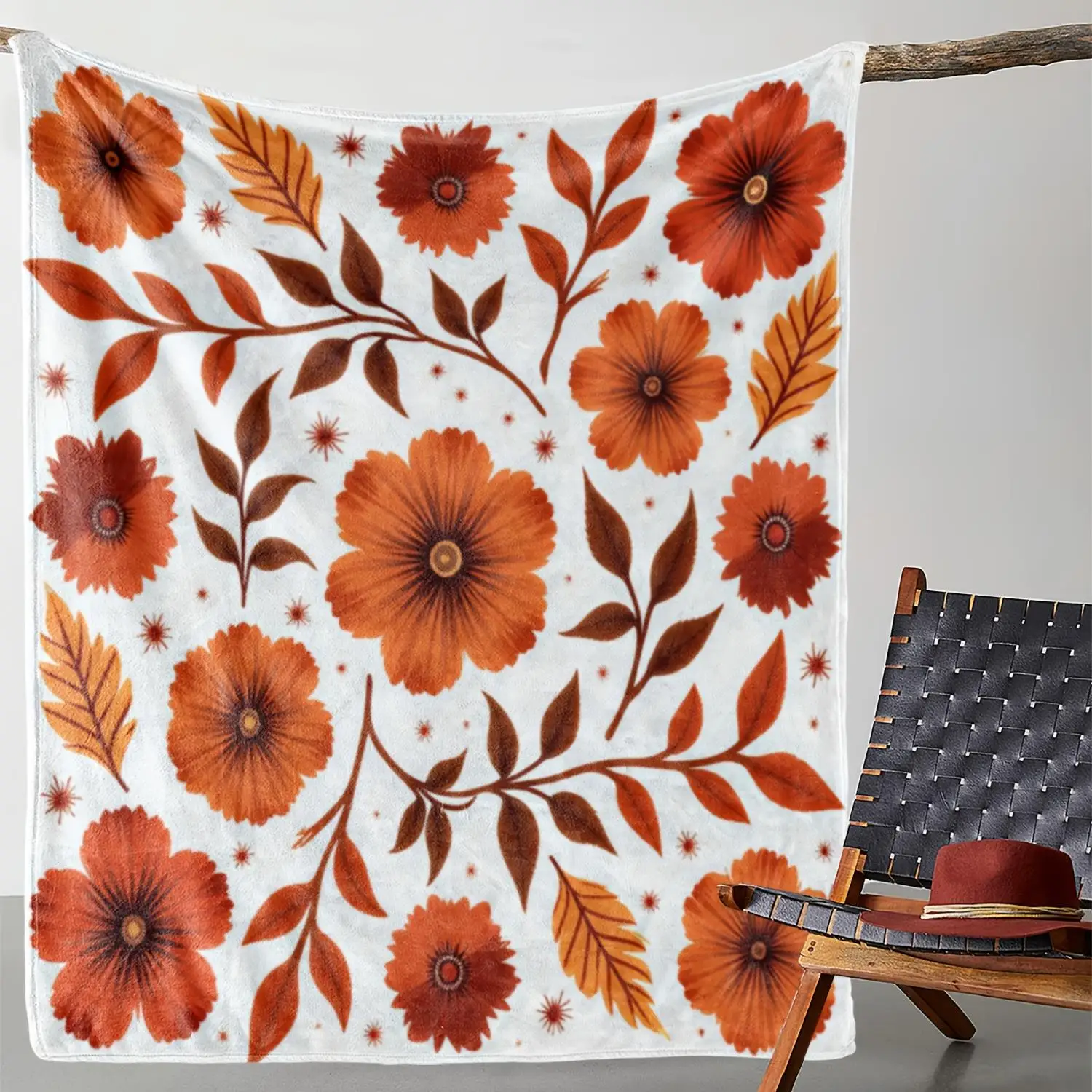 

1pc Vintage leaf and flower pattern blanket, made of polyester, machine washable, suitable for sofas, travel, and camping.