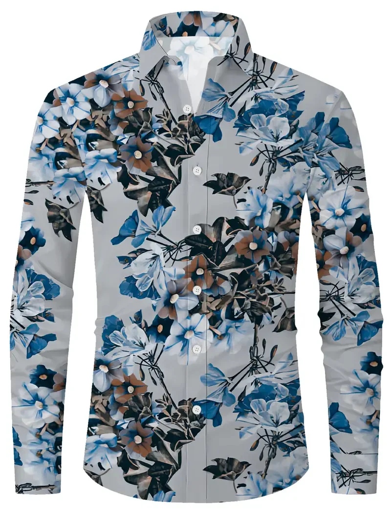 

Men's Casual Long Sleeve Shirt 3D Printed Rose Classic Pattern Collar Button Regular Fit Casual Long Sleeve Shirt Top