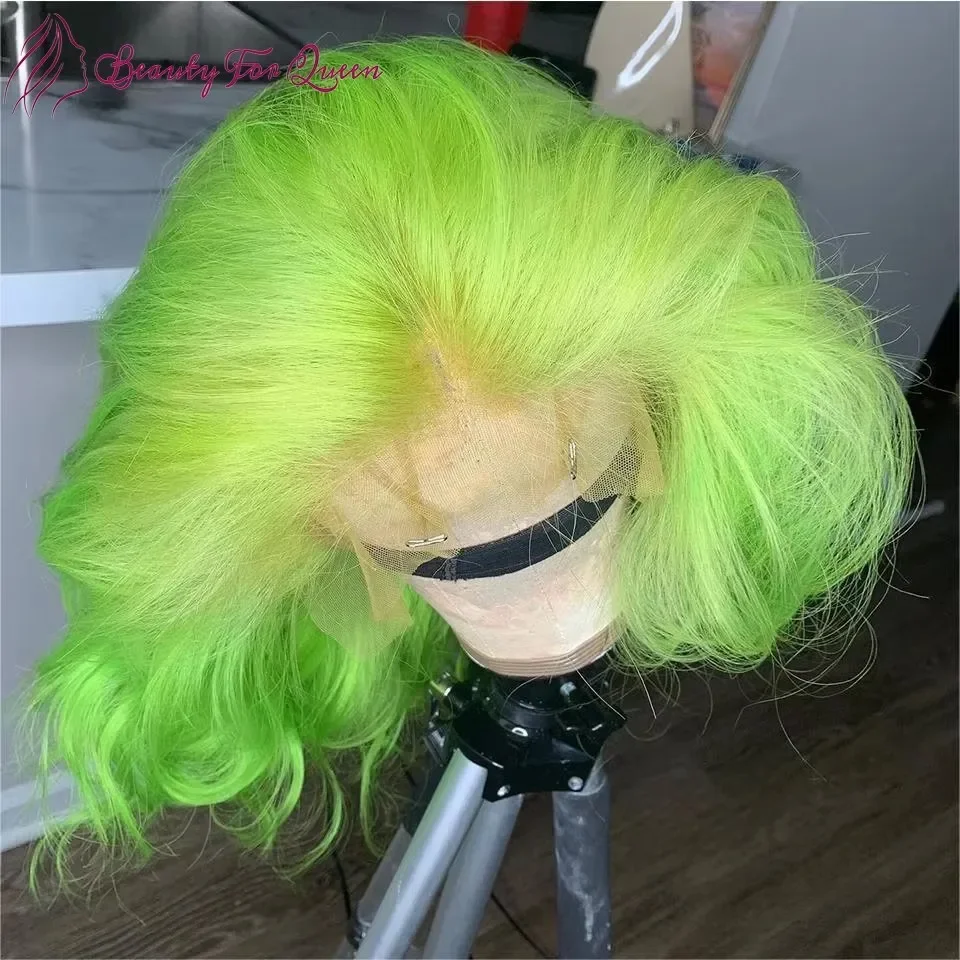 Peluca Bob corto de cabello humano verde lima, encaje frontal 13X4, densidad del 180%, tiene una peluca que te hace que el coraje para iniciar sobre el cabello de ángel