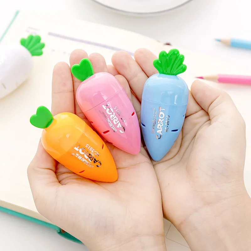 Creative Cartoon Carrot Shape Pencil Sharpener Plastic Pencil Sharpener Student Cute Pencil Sharpener Learning Stationery