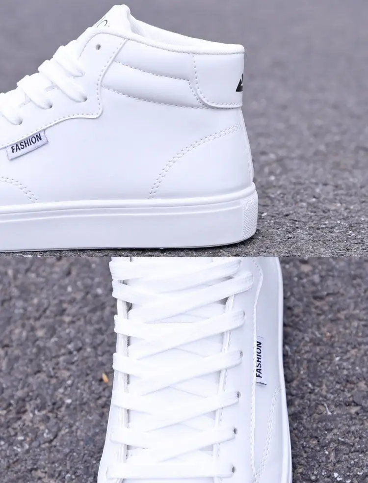 Zapatillas blancas de piel sintética para hombre, zapatos cálidos de invierno, Zapatillas altas, Tenis masculinos, botas de viaje impermeables