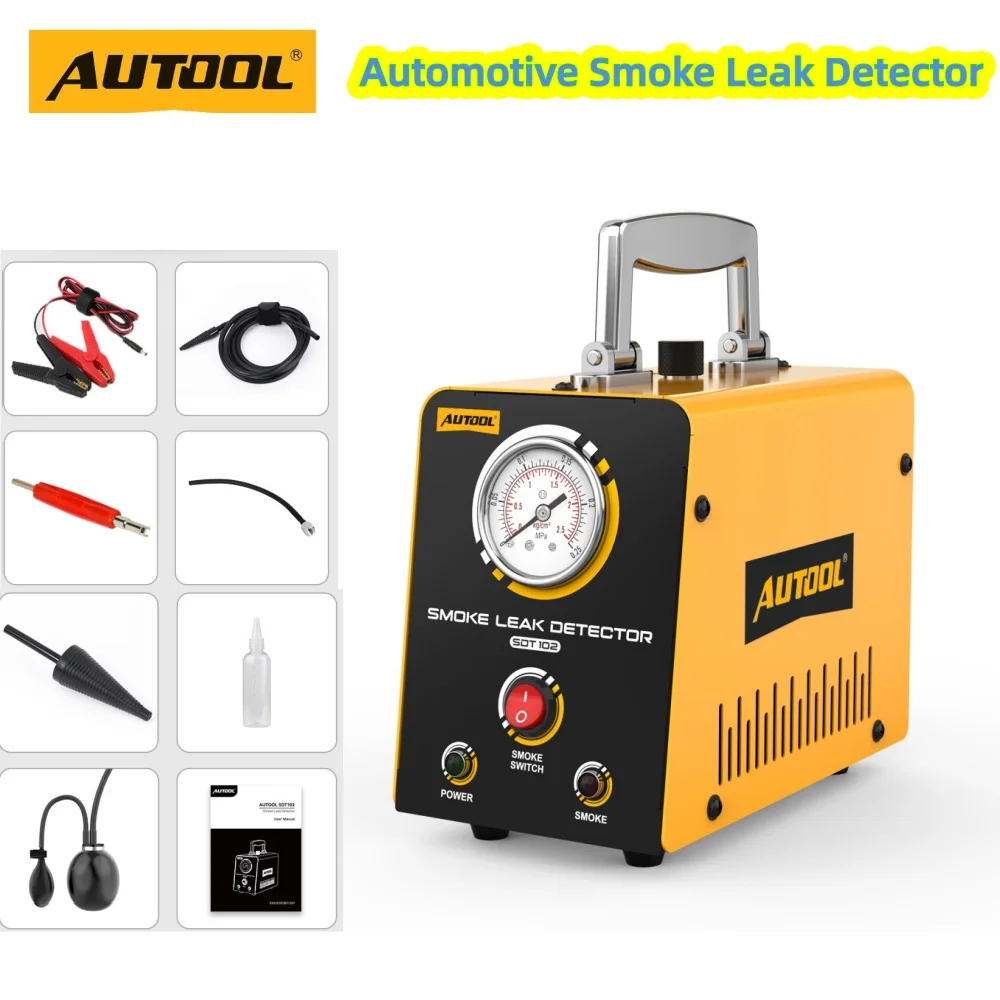 AUTOOL SDT102 Smoke Machine Leak Detector EVAP Systems Vacuum Leaks Low-Pressure Turbo Leaks Tester Oil Smoke Pipe Generator Diagnostic Tool For Testing Intake Manifolds Cooling/EGR/Exhaust Systems
