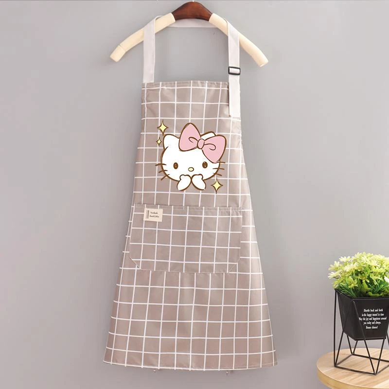 Kawaii Sanrio Hello Kitty Cooking Baking Apron Cartoon Lattice Waterproof Girls Cleaning Tool Household Pinafore