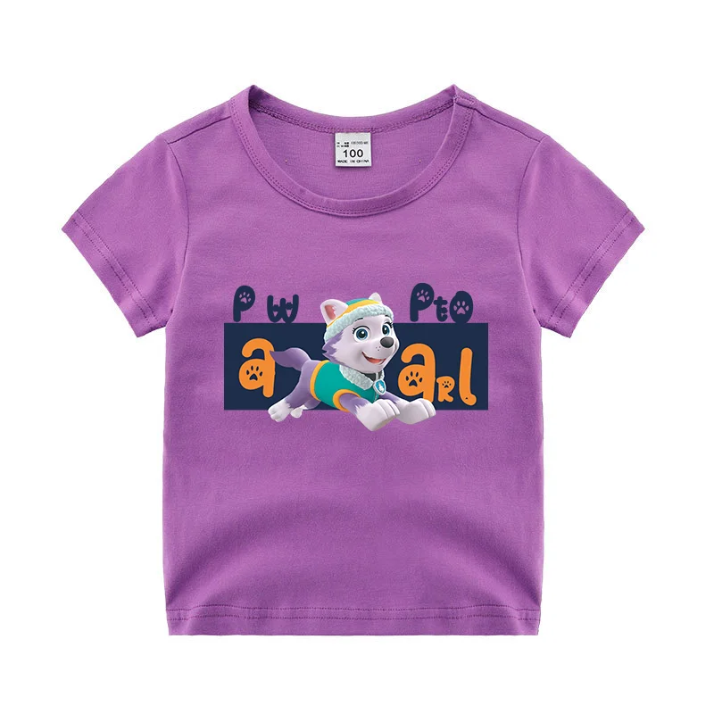 Paw patrol roupas para crianças colorido camiseta de algodão anime roupas bonito skye padrão topos base t camisa dos miúdos meninos meninas presente