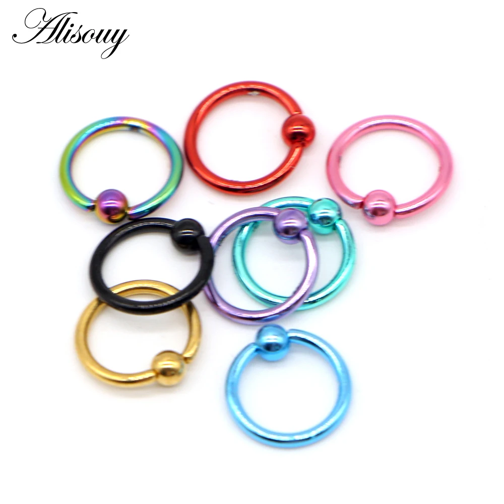 Alisouy 1PC Black Gold Color Stainless Steel Captive Bead Hoop Ring Lip Labret Nose Rings Body Piercing Jewelry 1.2*8*3mm