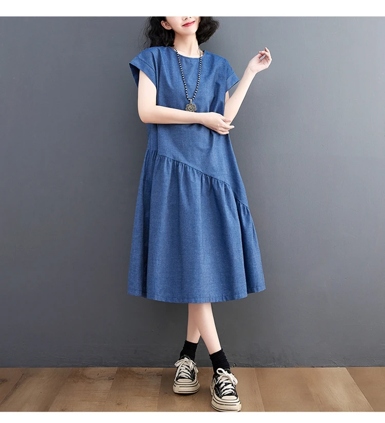 Ultra-loose  2023 New Women's SummeBlue Denim Dress Slim In Literary Temperament Soft Dress Comfortable In Ruffled Dress Female image 3