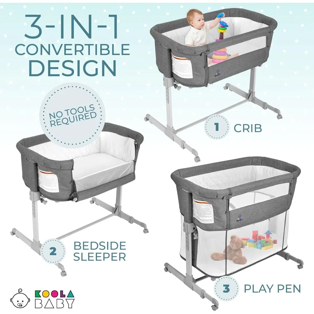 3 in 1 Baby Bassinet  Bedside Sleeper  Playpen Easy Folding Portable Crib
