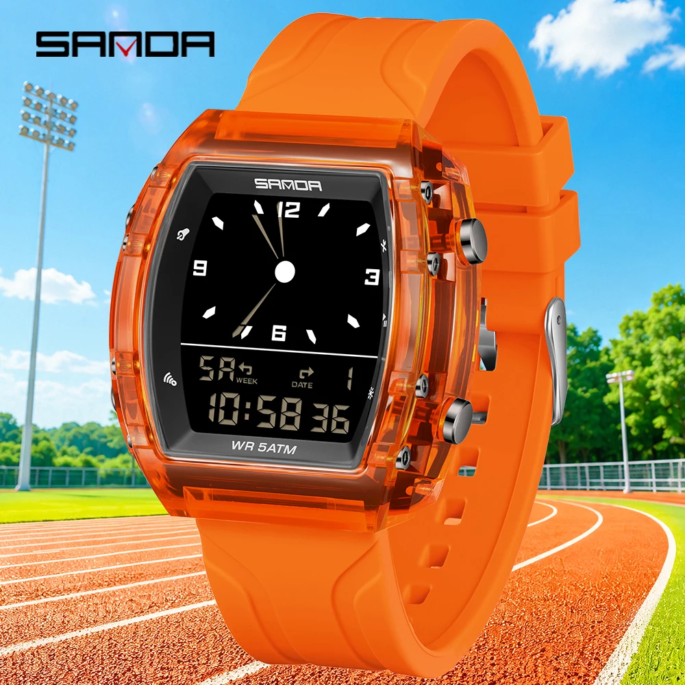 SANDA 9502 Sports Men's Electronic Watch Alarm Clock Shockproof Luminous Fashion Dual Display Men's Digital Wristwatch
