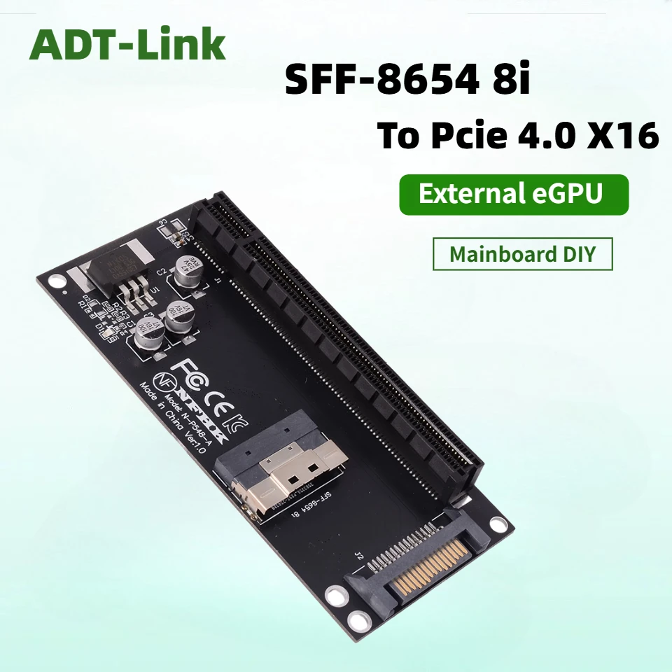 SFF-8654 8i To PCIe 4.0 3.0 X16 Adapter Card External Graphics Adapter Card DIY Mainboard 8654 Riser Card Expansion for eGPU GPU