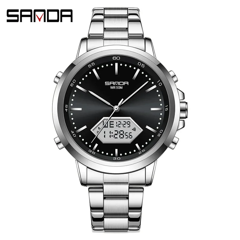 Sanda 3301 Trendy Hot Sale New Model LED Digital Analog Display 50M Waterproof Shockproof  Fashion Business Men Wrist Watch