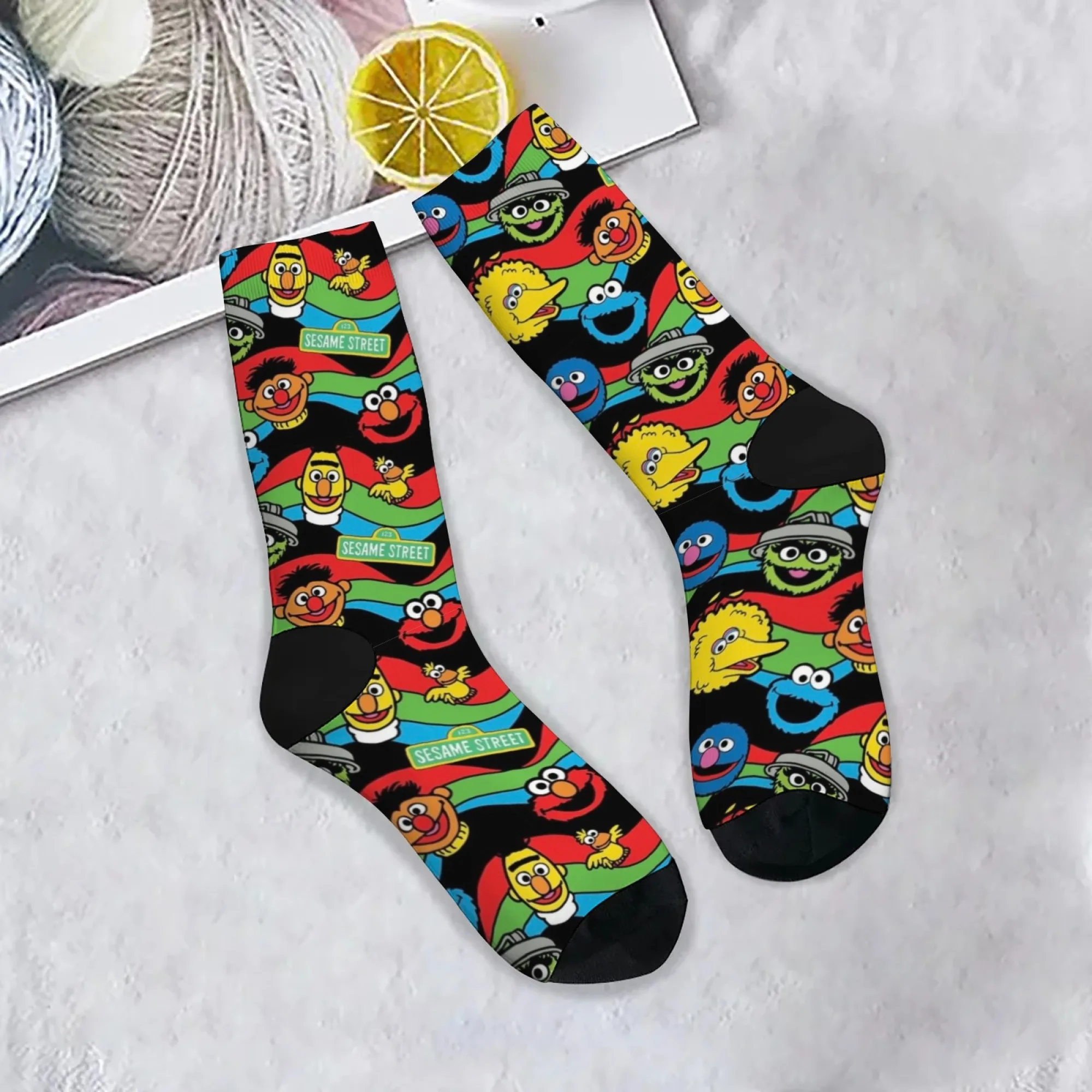 

Мужские носки с принтом персонажей Улица Сезам, новинка, забавные уличные носки в стиле Харадзюку в стиле хип-хоп, дышащие нескользящие носки