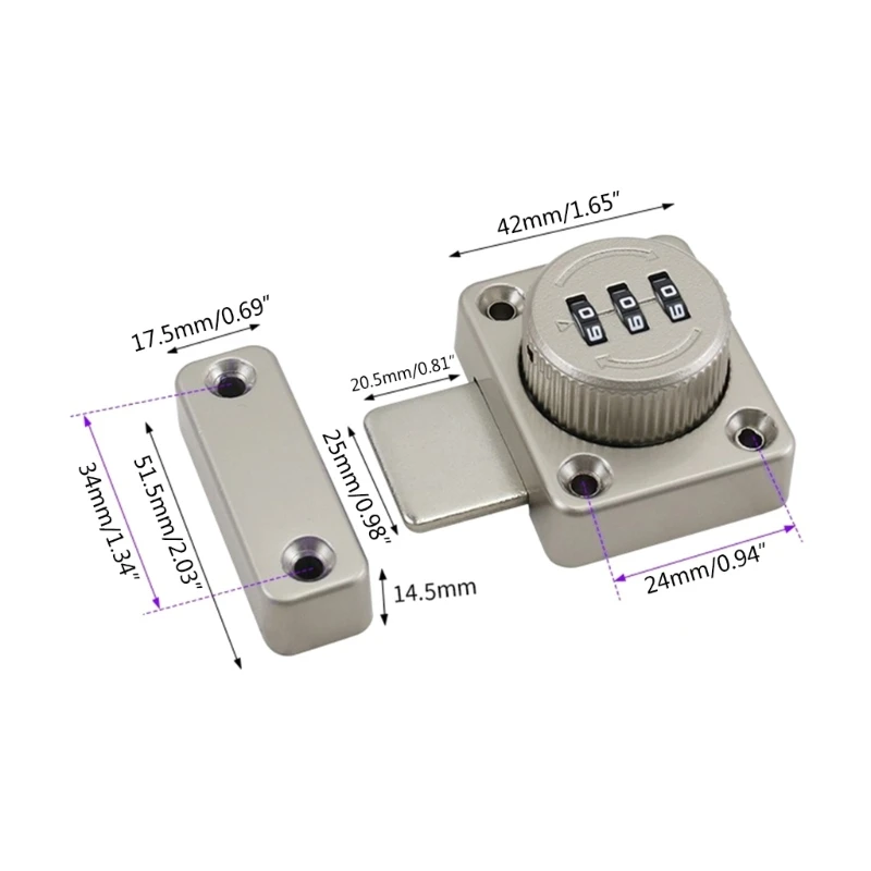 3Digit Combination Cabinet Lock Keyless Privacy Password Lock Rotary Latches G6KA