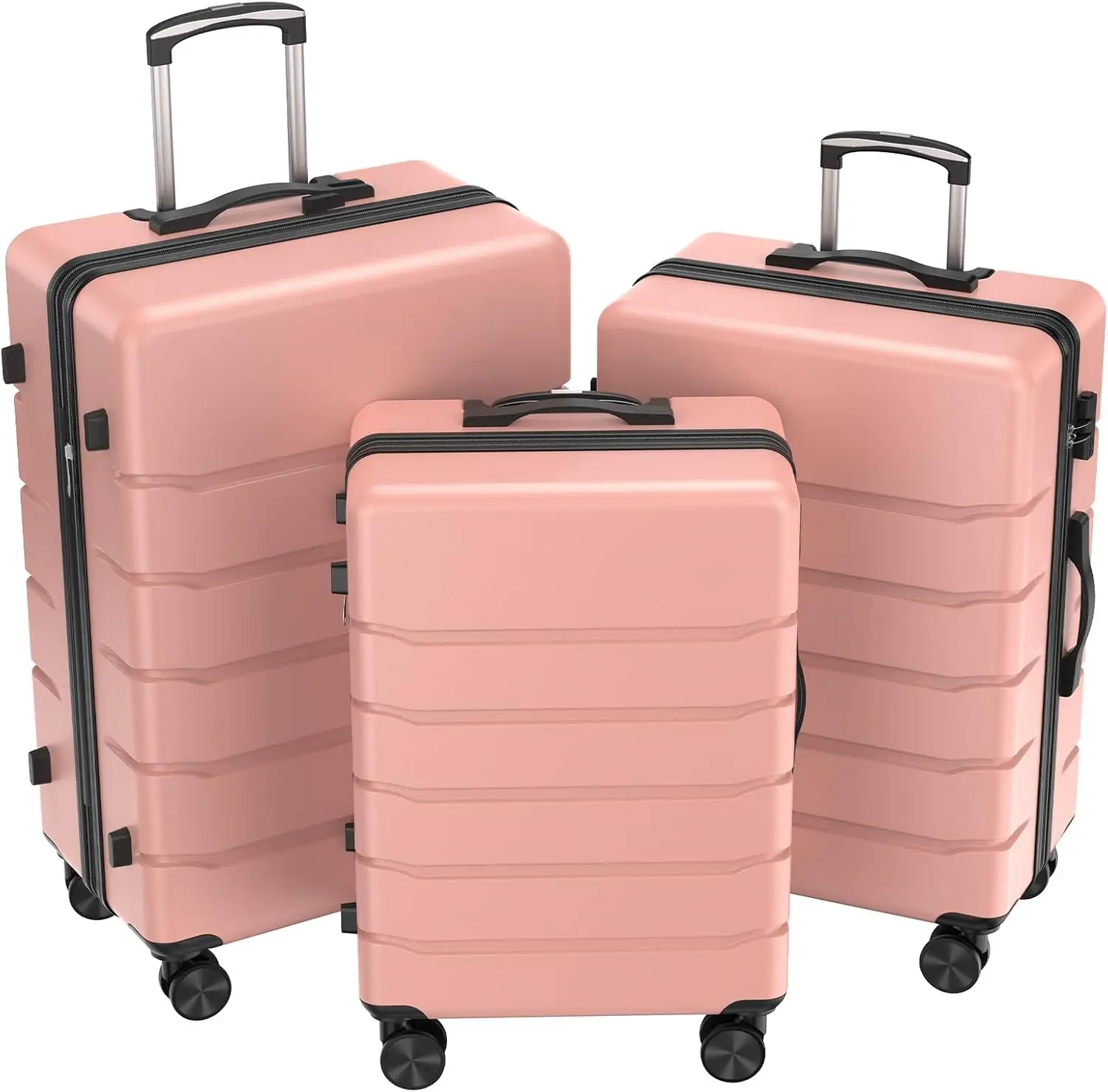 

3-Piece Lightweight Expandable Hard Shell Luggage Set with Spinner Wheels and TSA Lock, Pink