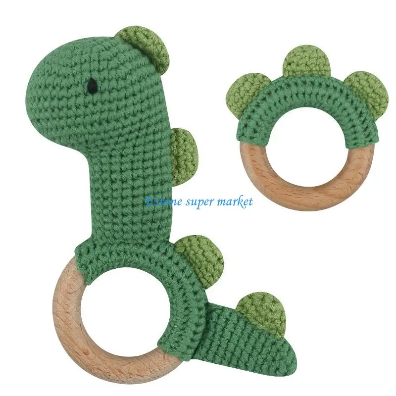 090B الكروشيه الحيوان الطفل حشرجة الجرس العروة حلقة التسنين التسنين لتخفيف الآلام محبوك ديناصور دمية الرضع النوم لعبة 2 قطعة