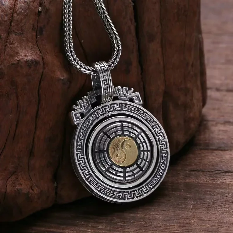 

Wholesale S925 Sterling Silver Pendant Men's and Women's Tai Chi Bagua Rotational Vintage Dominant Fashion National Style