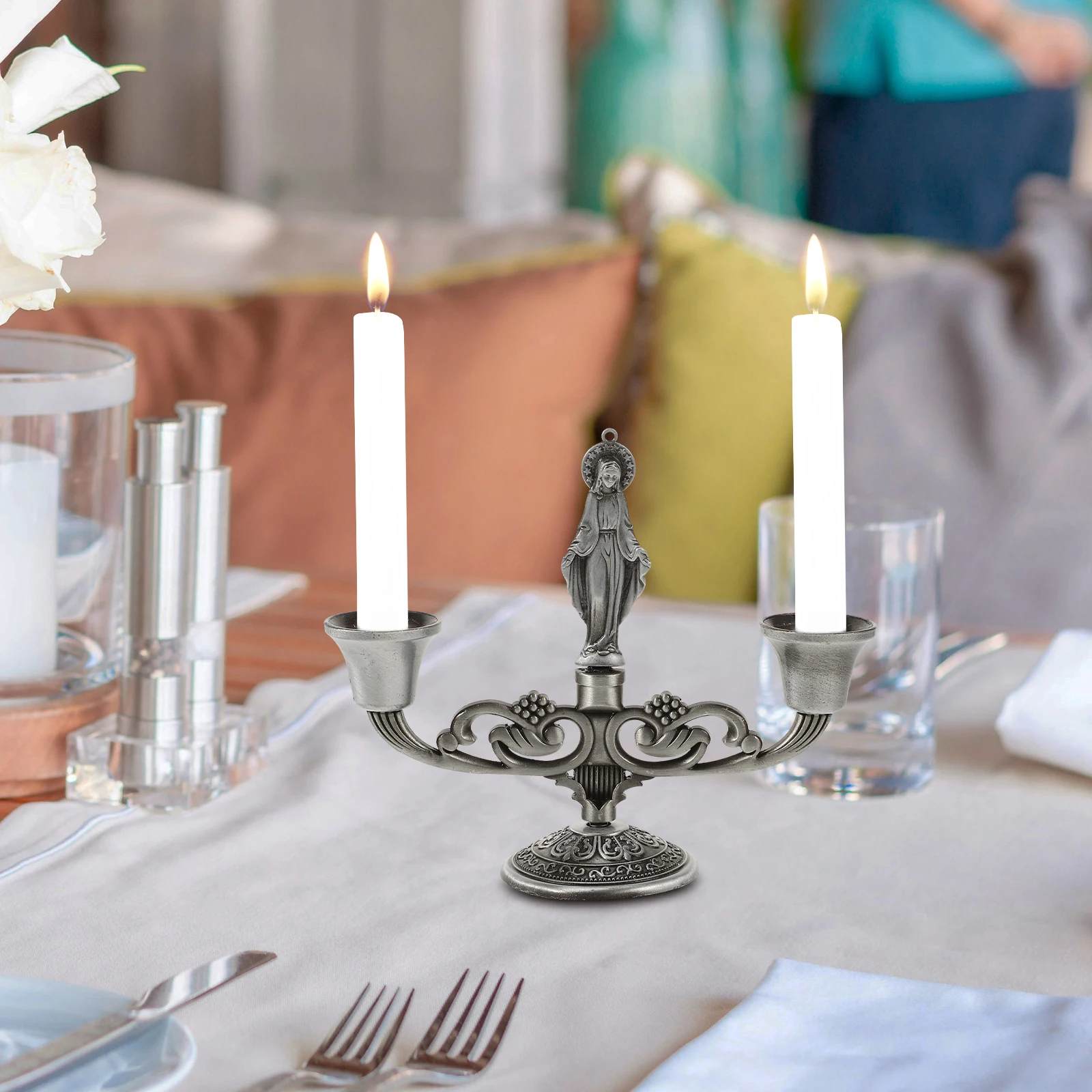 

Vintage Holder Metal Pillar Stand For Dining Table Retro Decor Flameless Candles Home Wedding Christmas